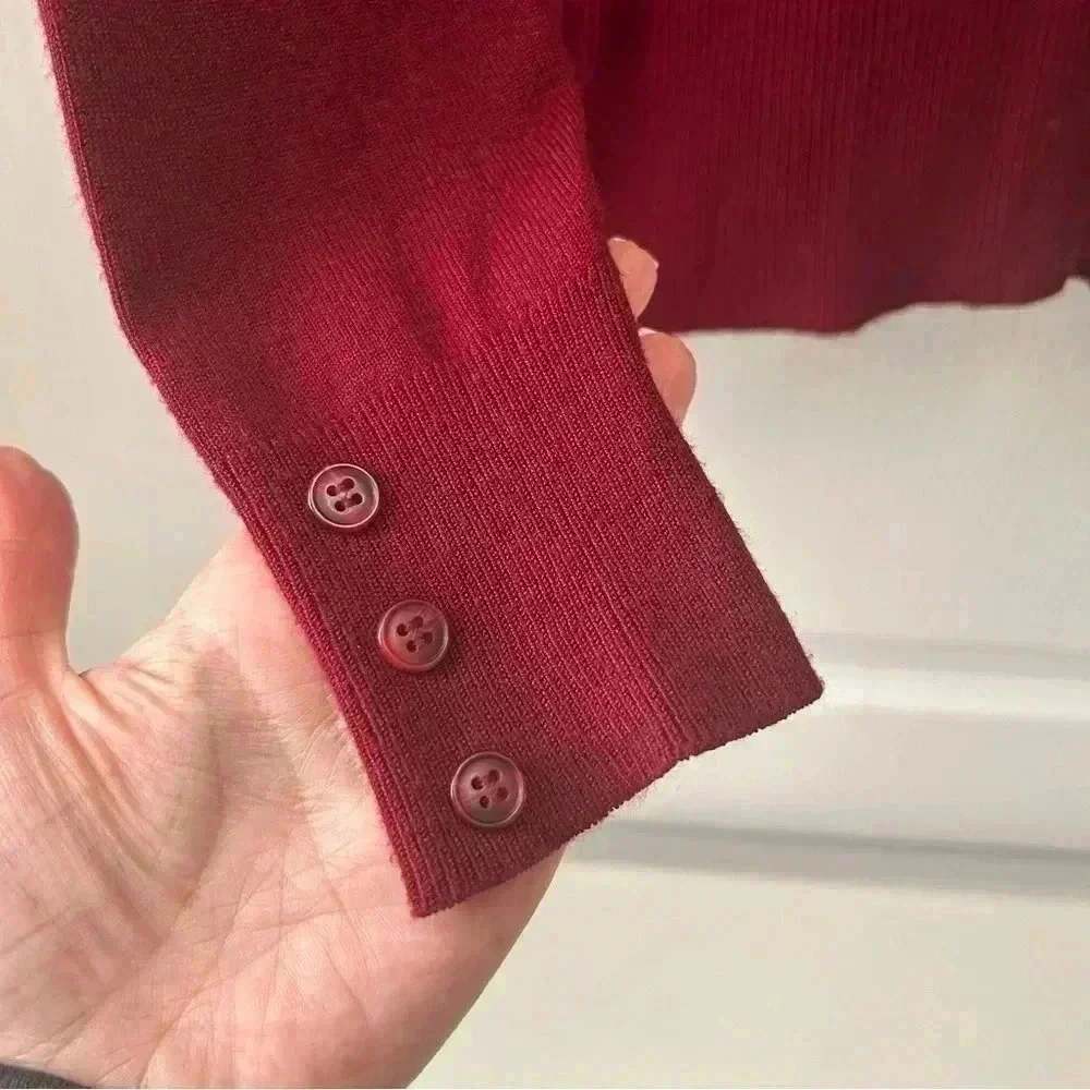Ricki’s Burgundy Cardigan V Neck Button Front Fitted Size Small - Picture 11 of 16